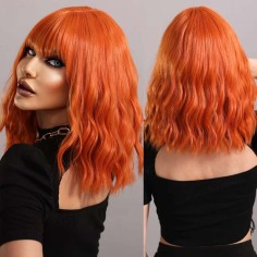 Natural Wave Hair Synthetic Daily Party High Short Straight Bob Wigs - Orange Synthetic