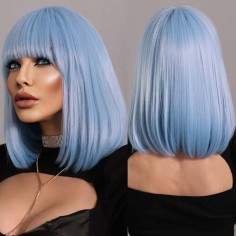 Natural Wave Hair Synthetic Daily Party High Short Straight Bob Wigs - SkyBlue Synthetic