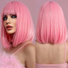 Natural Wave Hair Synthetic Daily Party High Short Straight Bob Wigs - Pink Synthetic