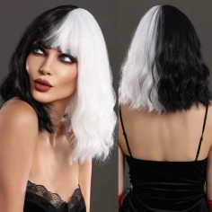 Natural Wave Hair Synthetic Daily Party High Short Straight Bob Dalmatians Cruella Wigs - Black White Synthetic
