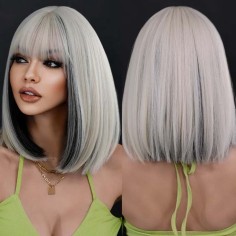 Natural Wave Hair Synthetic Daily Party High Short Straight Bob Wigs - Silver Synthetic