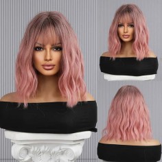 Natural Wave Hair Synthetic Daily Party High Density Heat Resistant Short Wigs - Pink Synthetic