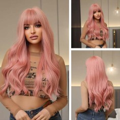 Natural Wave Hair Synthetic Daily Party High Density Heat Resistant Long Wigs - Pink Synthetic