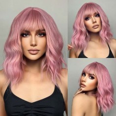 Natural Wave Hair Synthetic Daily Party High Density Heat Resistant Short Wigs - Pink Synthetic