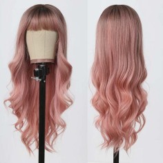  Natural Wavy Hair Synthetic Daily Party High Long Bob Wigs - Pink Synthetic