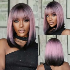 Natural Wave Hair Synthetic Daily Party High Density Heat Resistant Short Wigs - Purple Synthetic