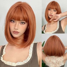 Natural Wave Hair Synthetic Daily Party High Density Heat Resistant Short Wigs - Orange Synthetic