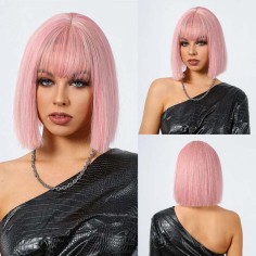 Natural Wave Hair Synthetic Daily Party High Density Heat Resistant Short Wigs - Pink Synthetic