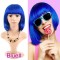 Short Straight Cosplay Costumes Bob Wig with Bangs - Blue Synthetic
