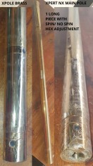 X-Pole XPERT BOTTOM MAIN Pole for NX with spin or no spin hex adjustment - 43.75-inch = 1111mm x 45mm - Brass or Chrome