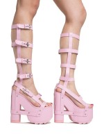 Nightcall Hi Strappy Knee High Vegan Leather Boots - Pink SPECIAL Size 6